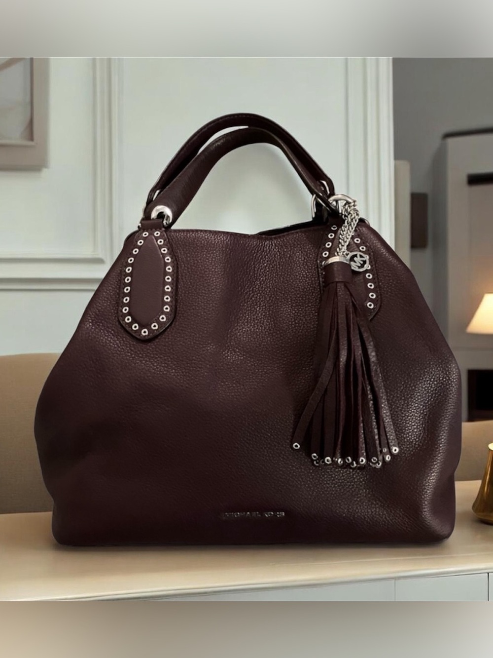 LIKE BRAND NEW!RARE HTF MICHAEL KORS BROOKLYN LARGE SATCHEL/TOTE BURUNDY/WINE